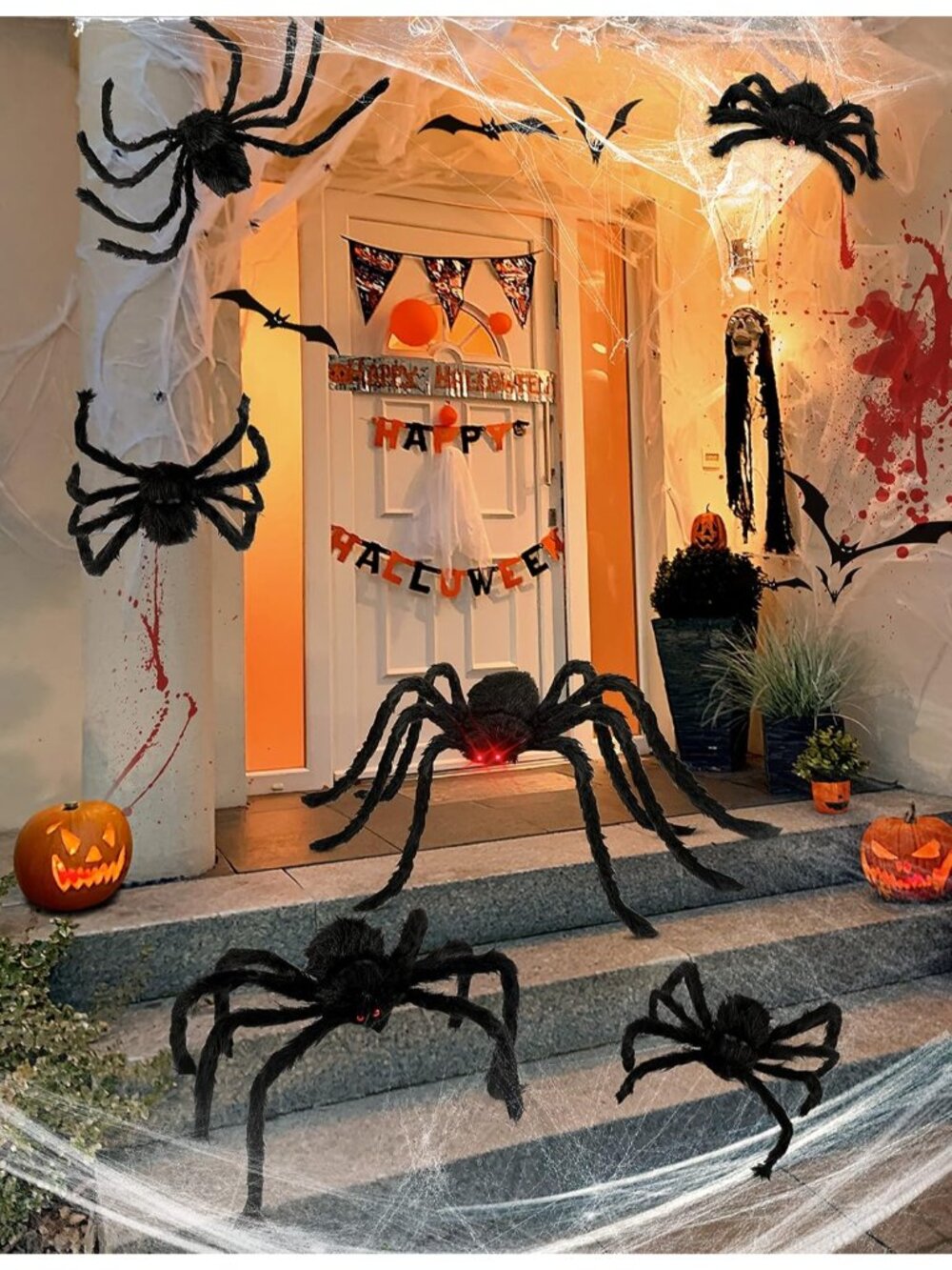 New 6 Pack Halloween Plush Spiders 12-47 Inch Scary Fake Indoor Outdoor Decor